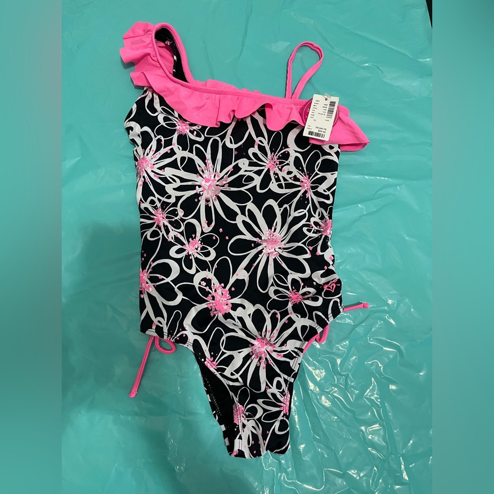 Girls Justice Swimsuit (Size 10) black and pink and white NEW boxGB